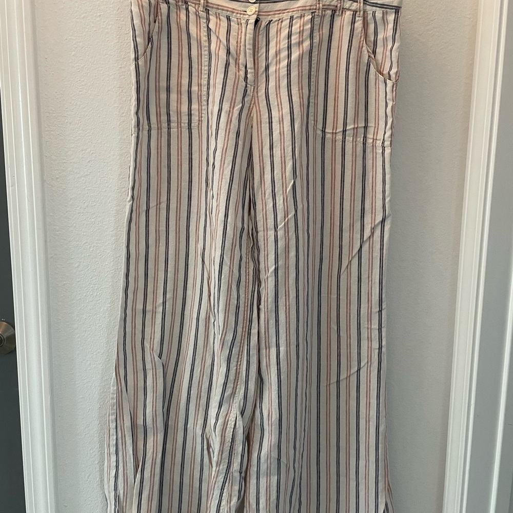 LONDONJEAN Striped Linen Pants with Pink and Blue Accents